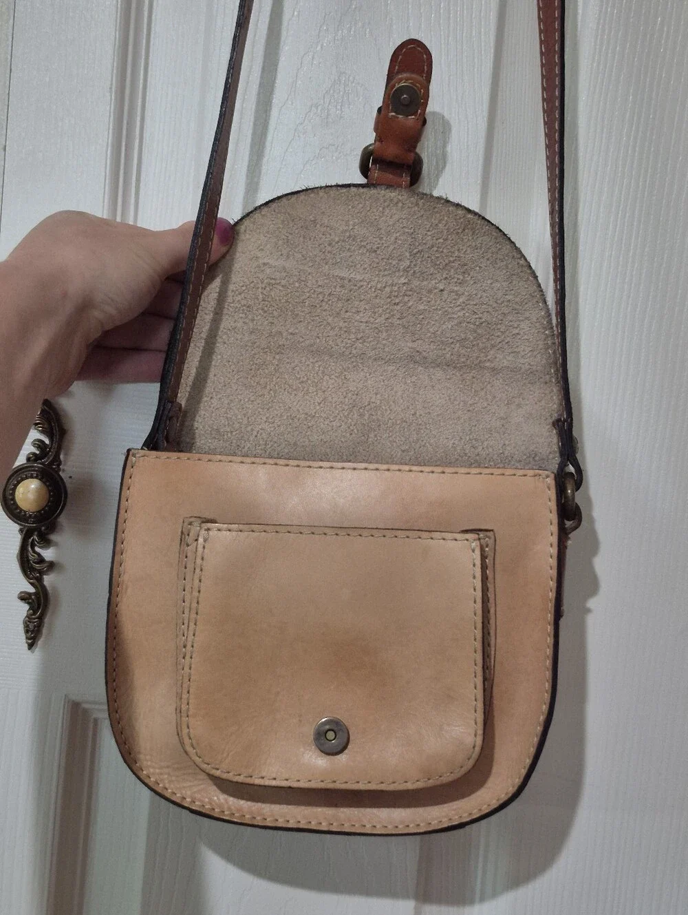 Patricia Nash Small Leather Camel Beige Crossbody Satchel